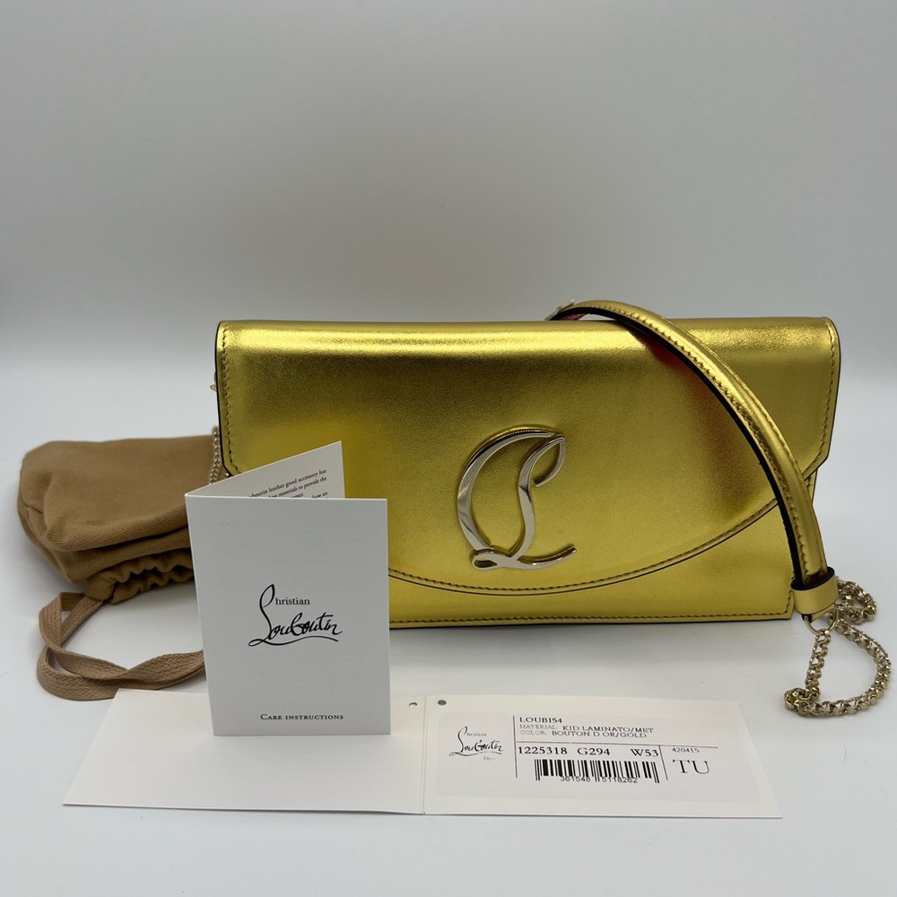Brand New Louboutin Gold Clutch On Chain Loubi54 leather handbag